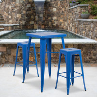 Flash Furniture CH-31330B-2-30SQ-BL-GG Metal Bar Table Set in Blue